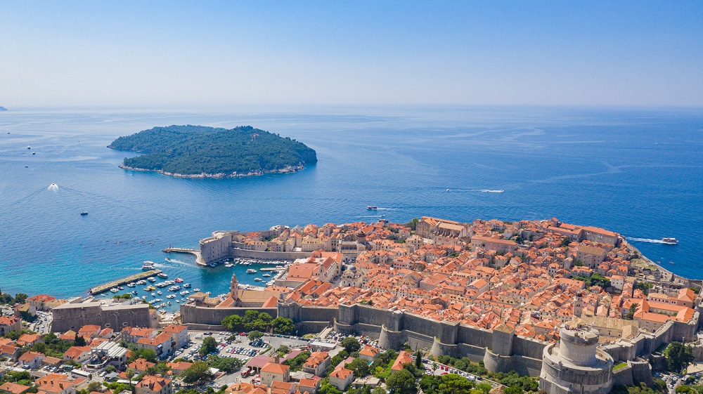 Historical center of Dubrovnik with a view to the Lokrum island,